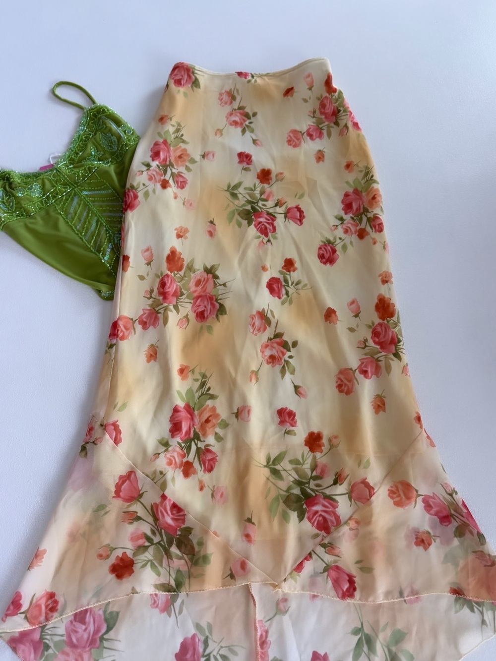Vintage Kare City Floral Maxi Skirt Cream Pink Rose Print Cottagecore - Picture 3 of 7